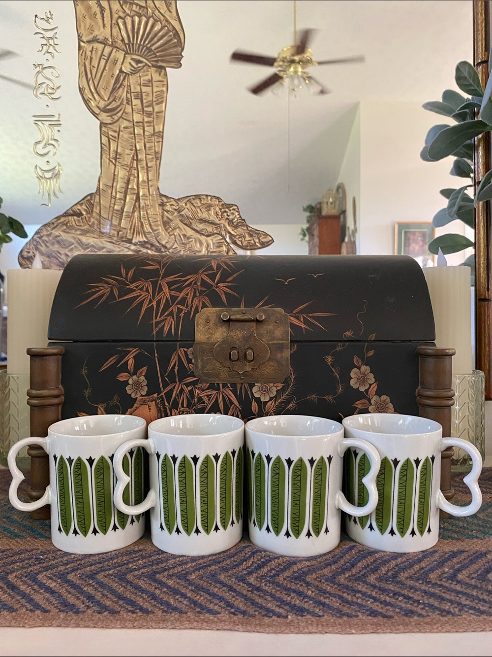 Set of 4 Vintage STYLECRAFT Multi-Tone Mid-Century Coffee Cups B Handle